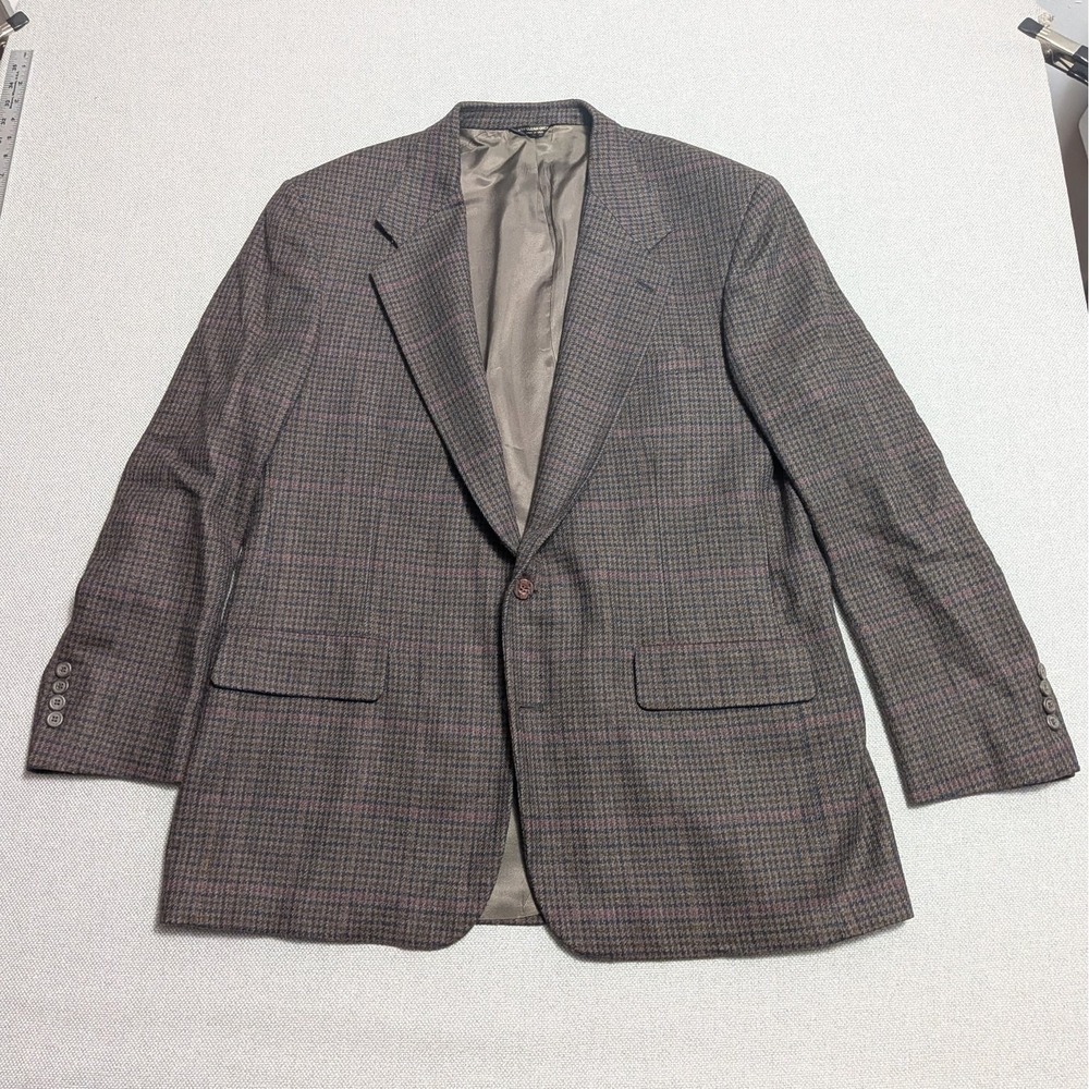 Bill Blass Men's Brown Plaid 100% Wool Sport Coat Jacket 46R